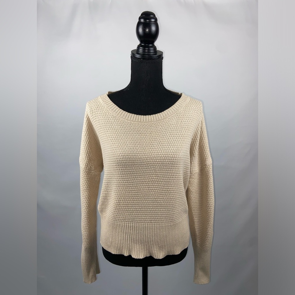 Pullover Sweater V-Neck Back Large Beige Hippie Rose